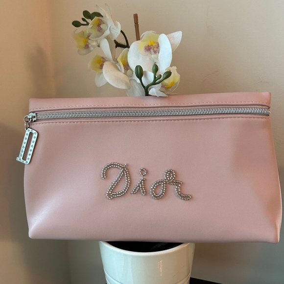 AUTHENTIC Christian Dior Blush Beaded Leather Cosmetic Bag - Picture 1 of 5